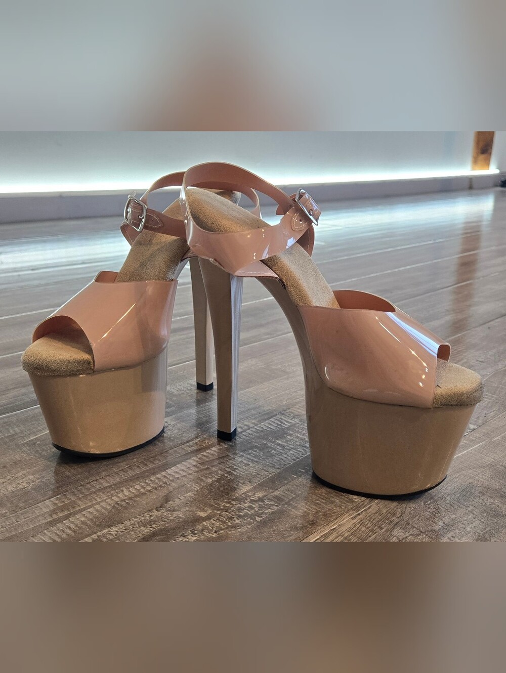 PLEASER Platform 7" Platform Sandals in Beige Women's Size 7